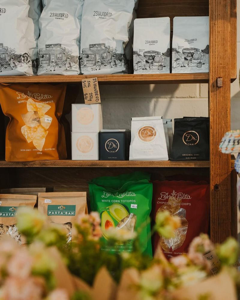 Shelves of local and artisanal goods in the general store