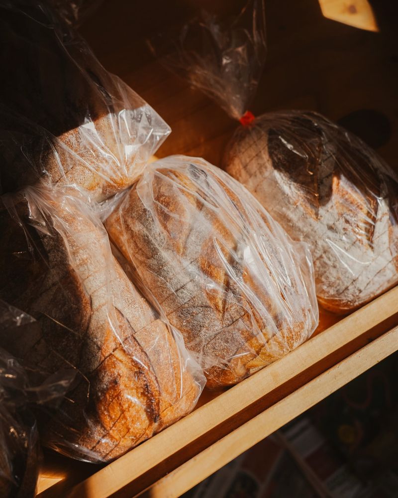 Fresh sourdough loaves in the general store